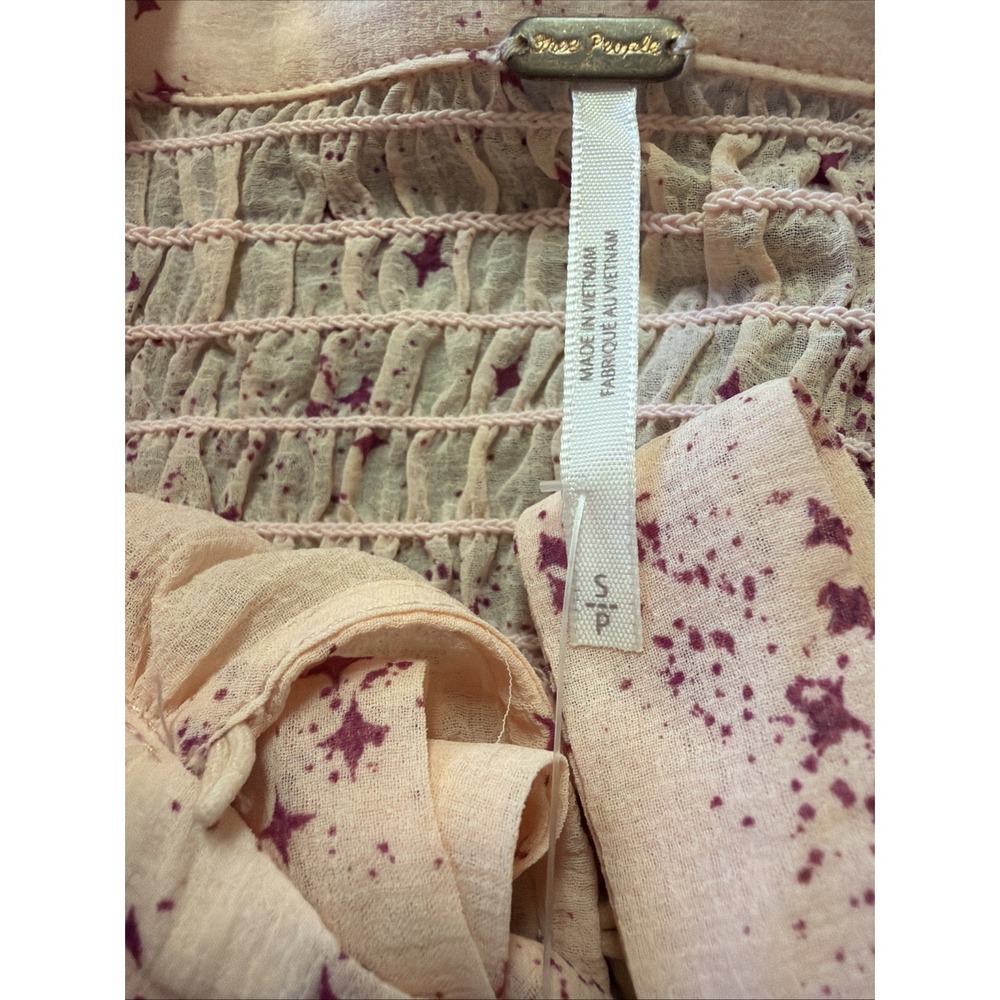 Free People Blouse Sz S Pink Ruffle Tie Neck Sheer Boho OB1828859 Flowy - Picture 7 of 10